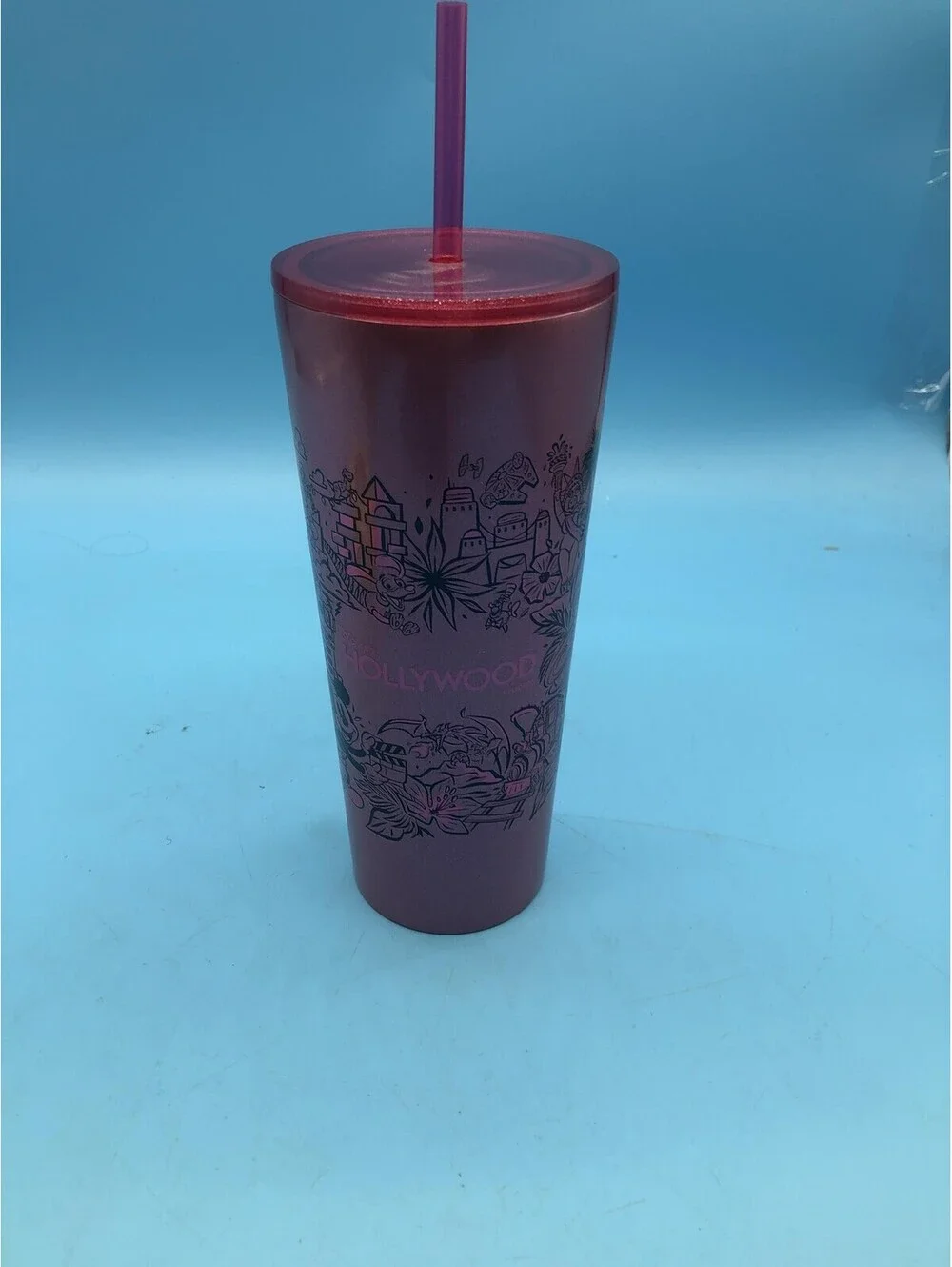 Starbucks Disney Hollywood Studios Tumbler Travel Pink Stainless Steel Straw Lid